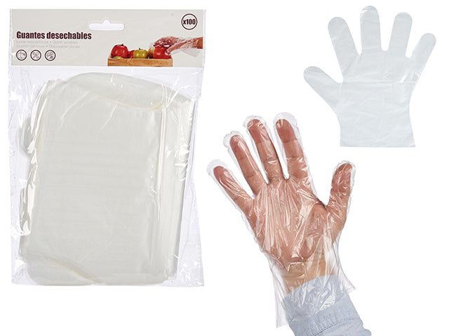 Set 100 Guantes Plastico Desechables Transp