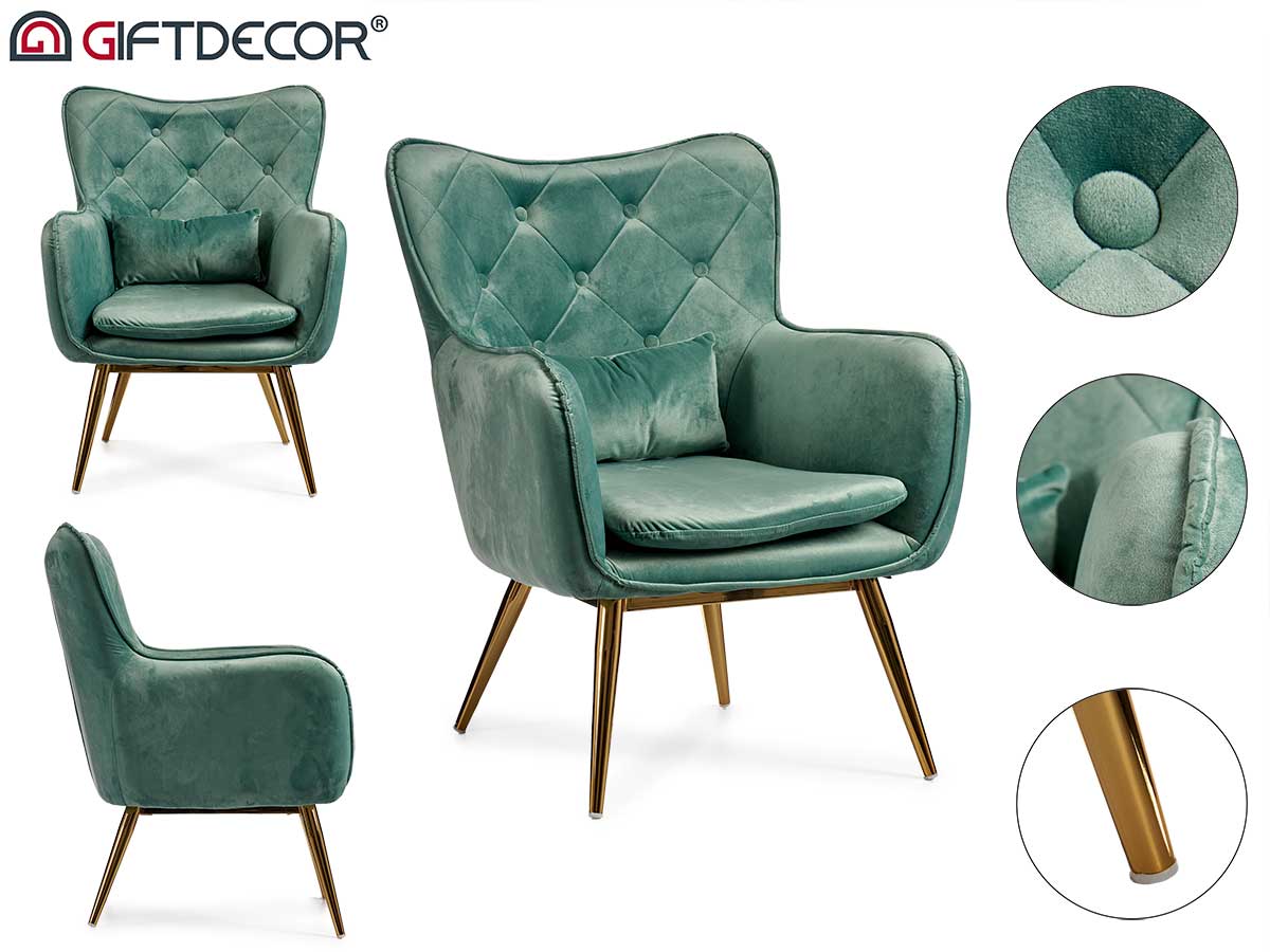 Sillón De Terciopelo Verde Con Almohada