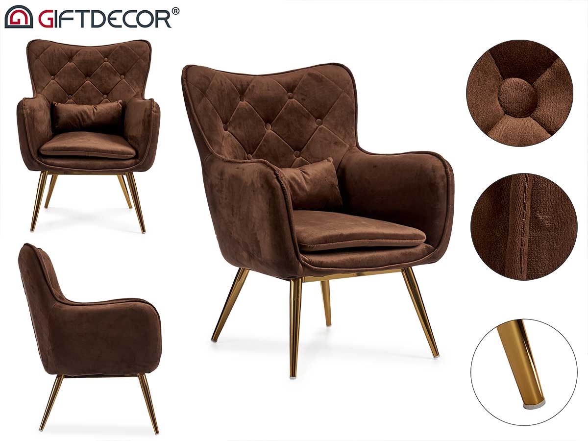 Sillón De Terciopelo Marrón Con Cojín