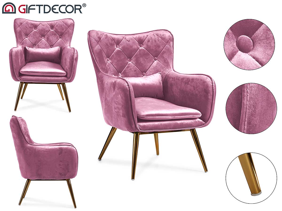 Sillón De Terciopelo Rosa Con Almohada