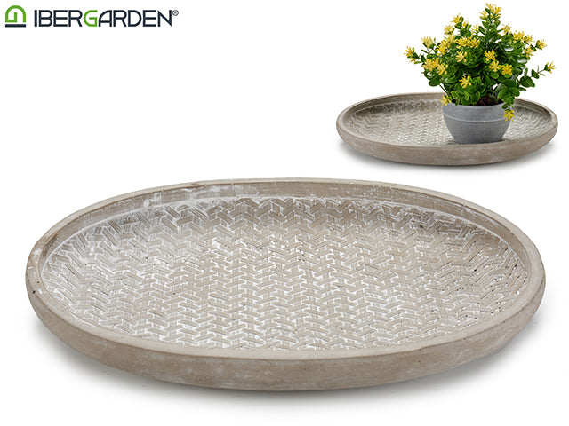 Table Cement Plate Rattan Relieff Oval