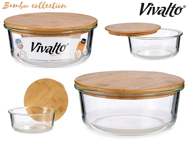 Round Glass Lunch Box With Bamboo Cap 950 ml