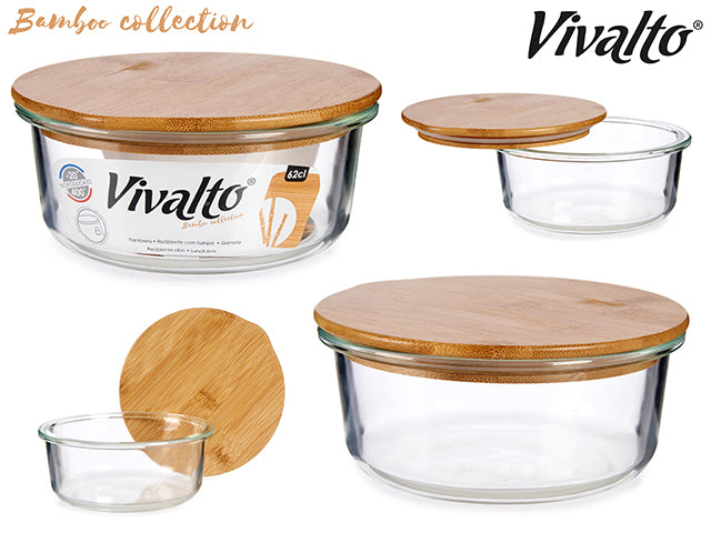 Round Glass Lunch Box With Bamboo Cap 620 ml