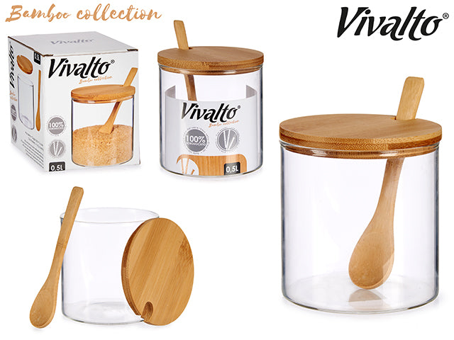 Pote De Vidro Com Tampa De Bambu E Colher 520 ml