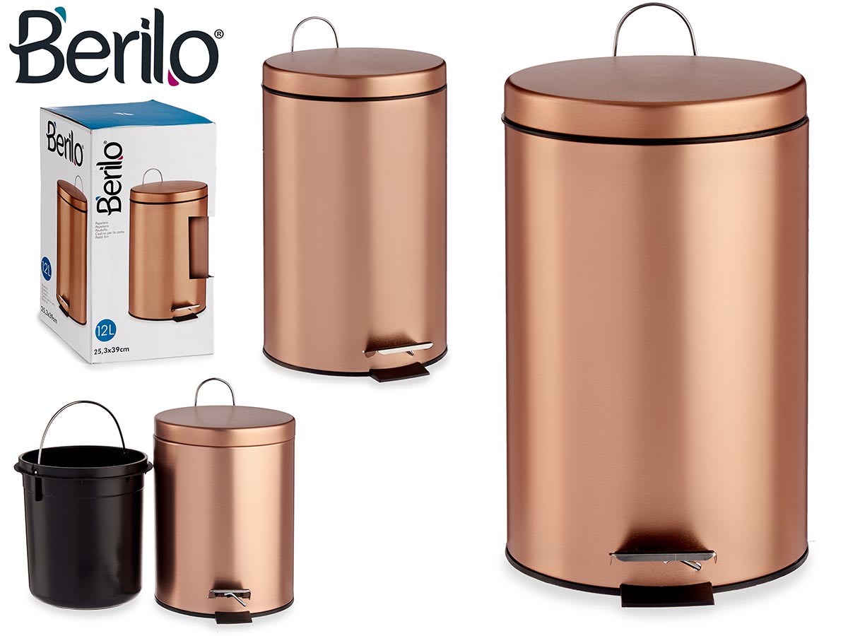 Cubo de basura con pedal de metal cobre 12L