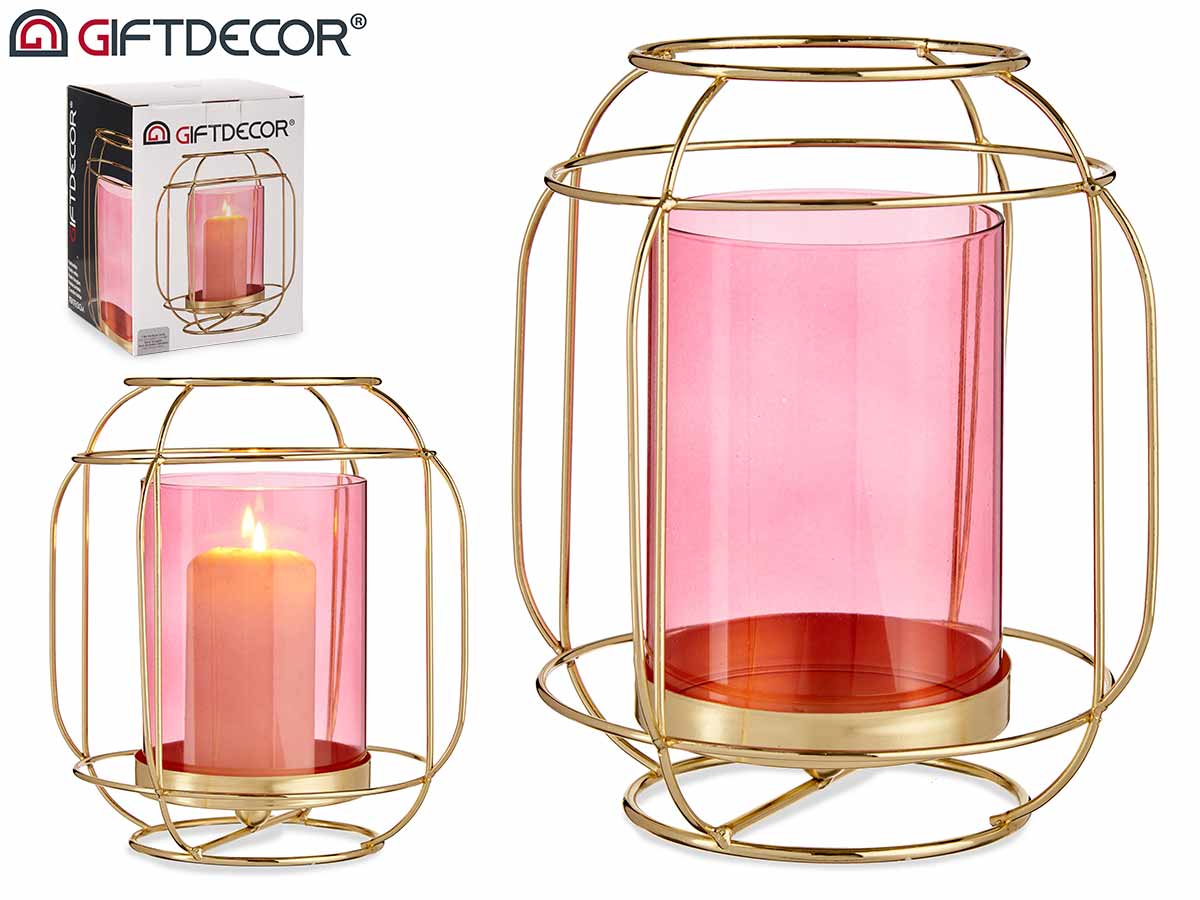 Pink Glass Gold Metal Candle Base