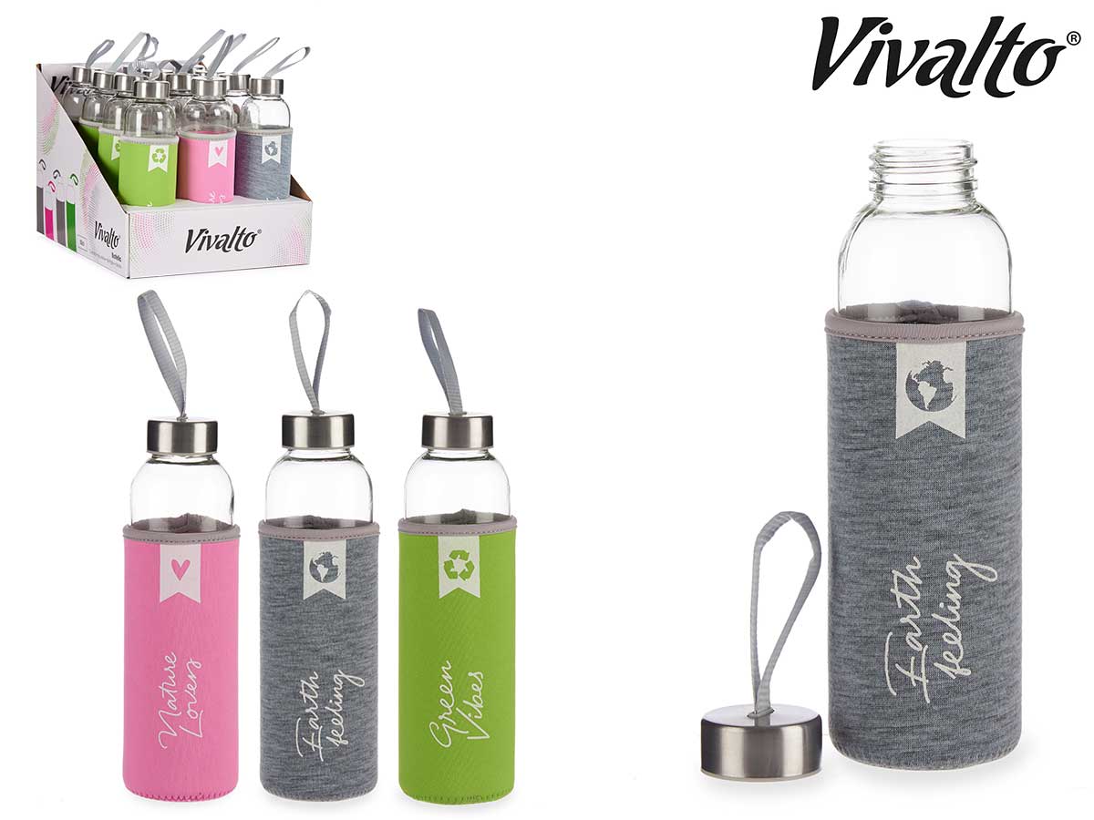 Garrafa de vidro neoprene cinza adesivo sortido 3 500 ml