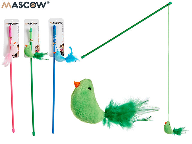 Cat Toy Stick With Bird Assort 3 Colours