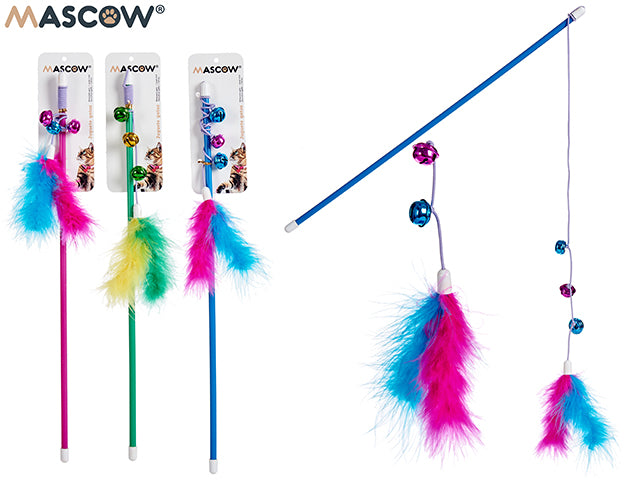 Cat Toy Stick With Feathers Assort 3 Colours
