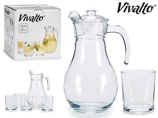 Set De Jarra De Cristal 1,8L Con 4 Vasos