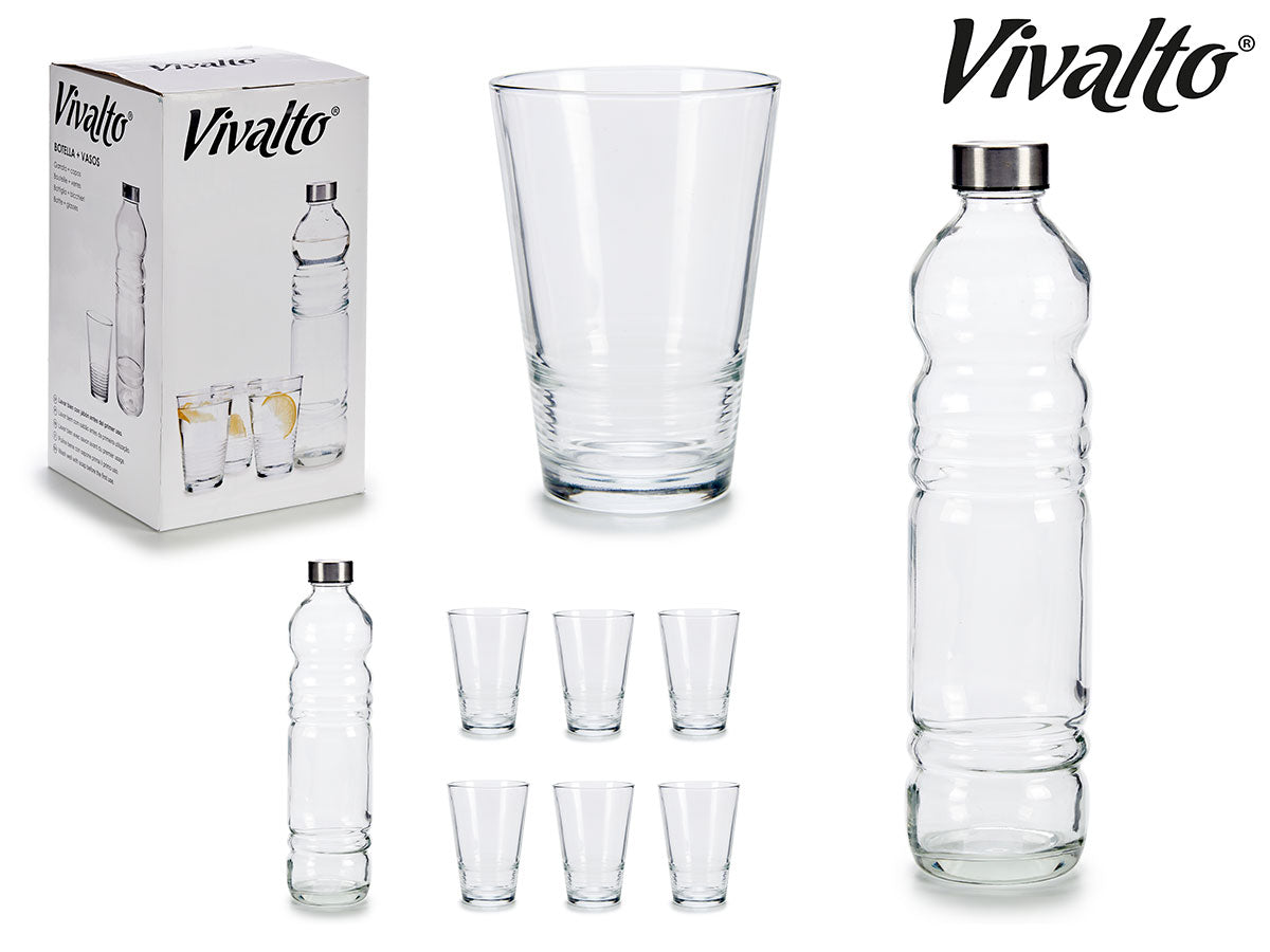 Conjunto de garrafa de vidro 1L e 6 copos 400 ml