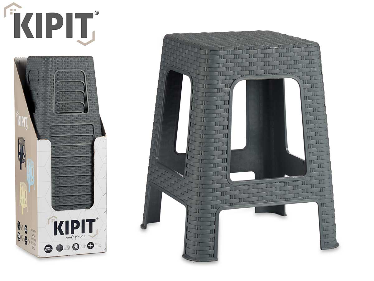 Anthracite Plastic Rattan Stool