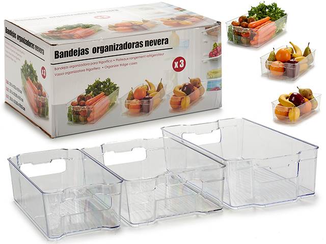 Conjunto 3 Organizador de Lixeiras de Geladeira Transparente