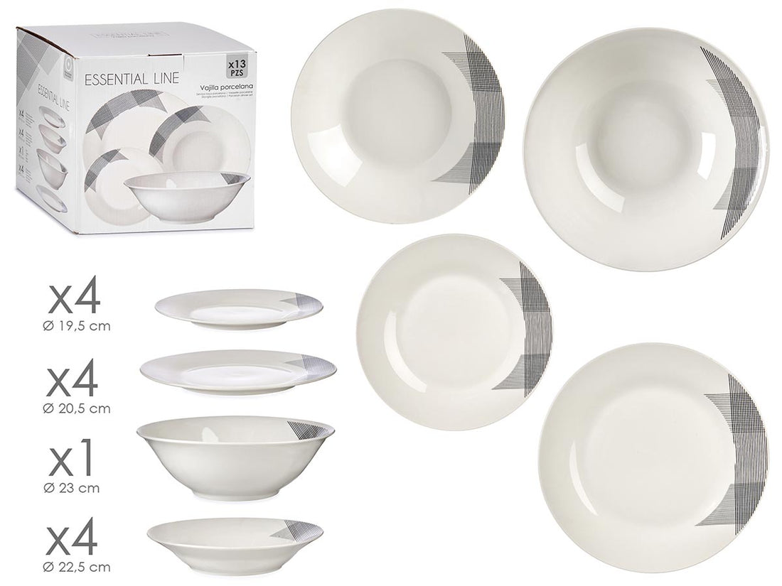 13 Pcs White Porcelain Dinner Set Geometric