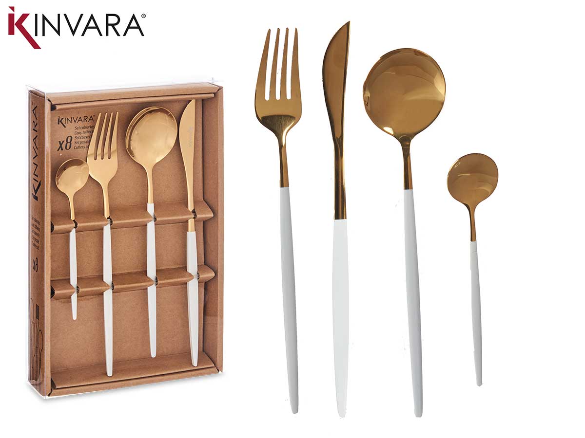 Cutlery 8Pcs Set Gold/White