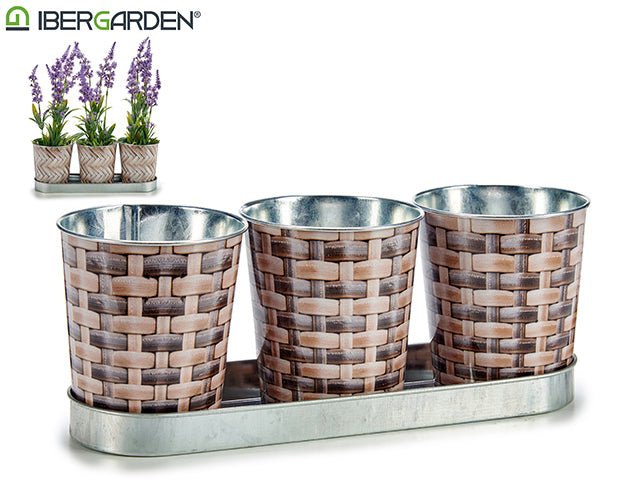 Set 3 Round Flowerpots W/Tray Wicker 2Mi