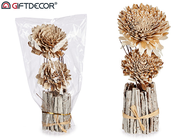 2 Ass Wooden Bouquet With Natural Flower