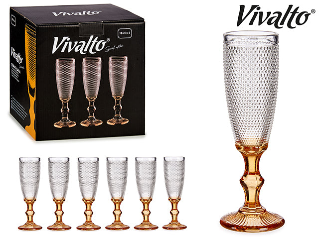 Ambar Feet Champagne Glass Glass Points Design 180 ml