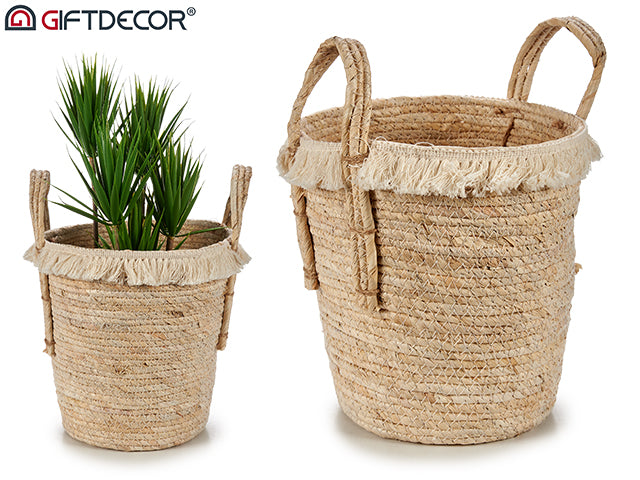 Flower Pot Round Hight Straw With Handle