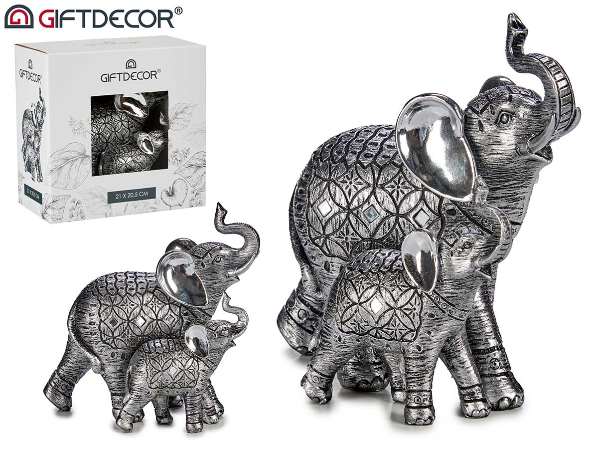 Pair Of Elephants Resin Dark Silver