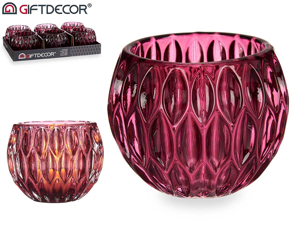 Hexagon Big Candle Holder Dark Pink