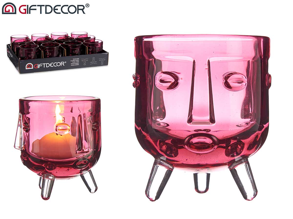 Face Candle Holder Dark Pink