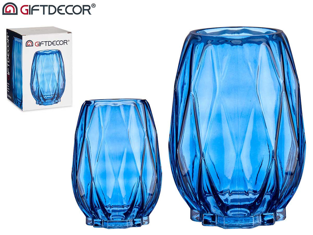 Rhombus Sprayed Glass Vase Blue