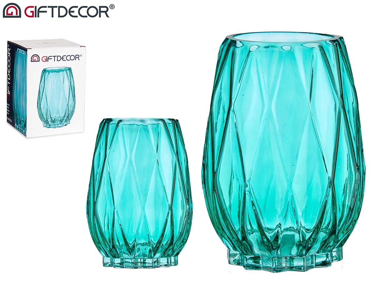 Rhombus Sprayed Glass Vase Turquoise