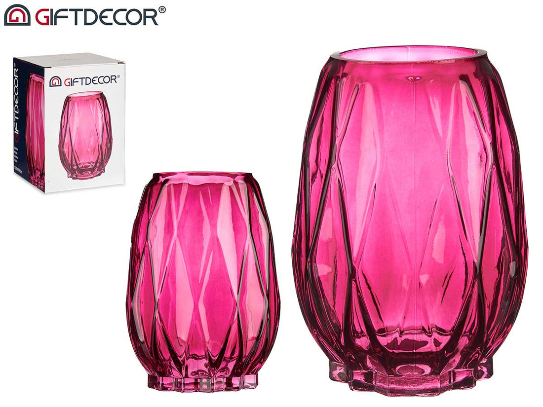 Rhombus Sprayed Glass Vase Dark Pink