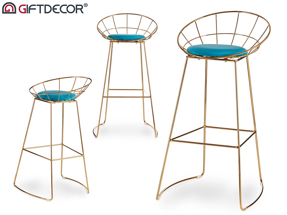 Gold Chromed Bar Chair Blue