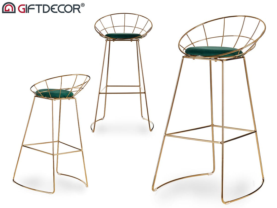 Gold Chromed Bar Chair Green