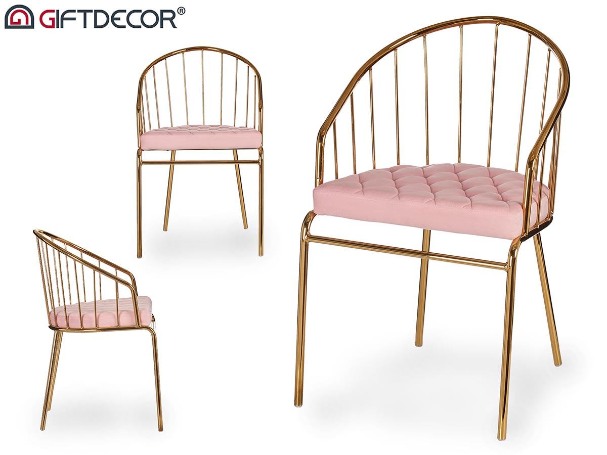 Bars Gold Chromed Chair Short Back Flesh Pink