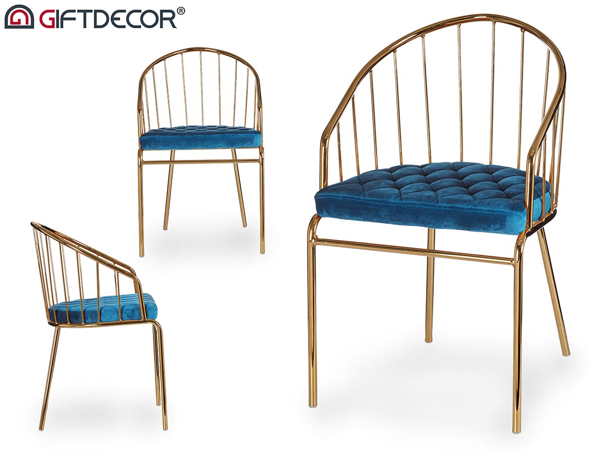 Bars Gold Chromed Chair Short Back Blue