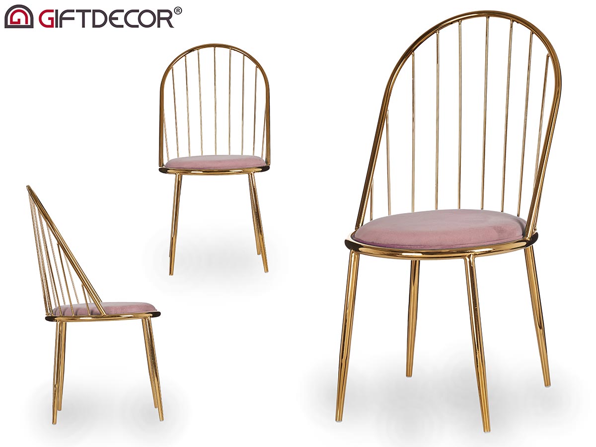 Bars Gold Chromed Chair Tall Back Flesh Pink