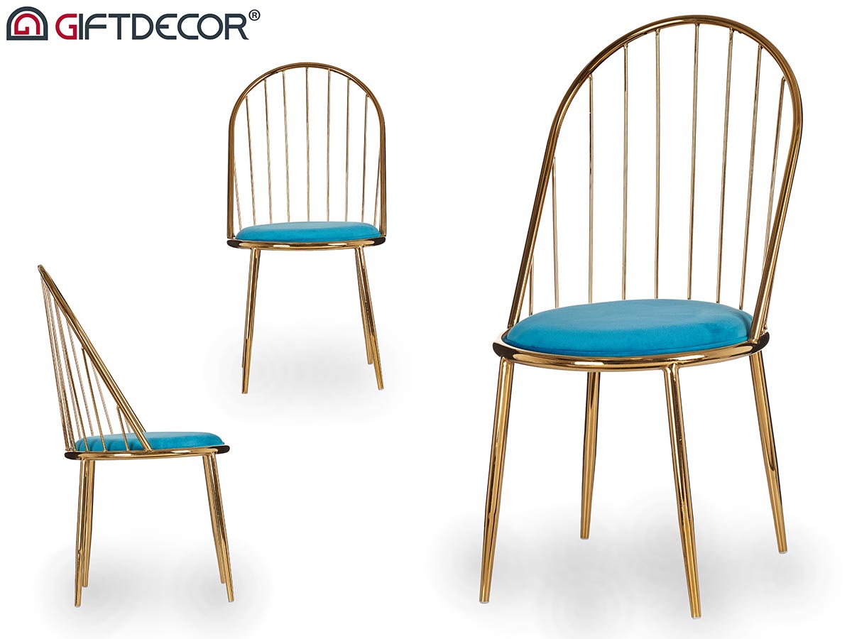 Bars Gold Chromed Chair Tall Back Blue