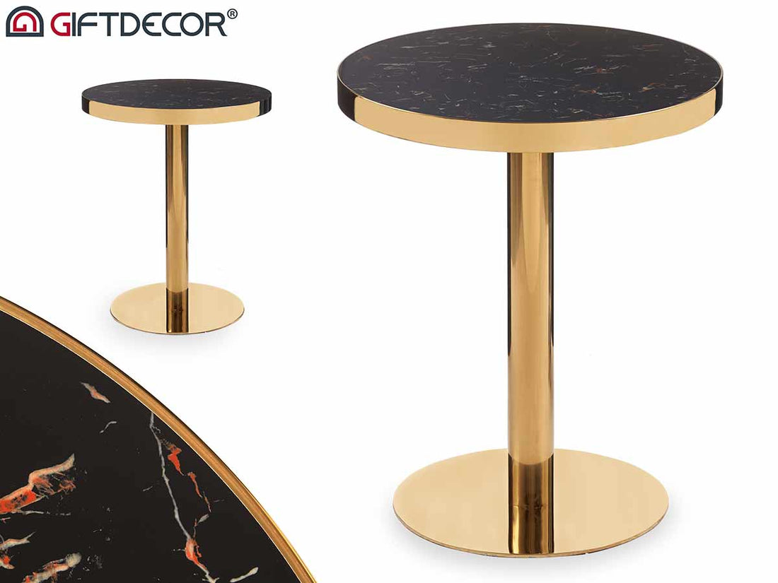 Round Gold Chromed Table Cream With Black Line
