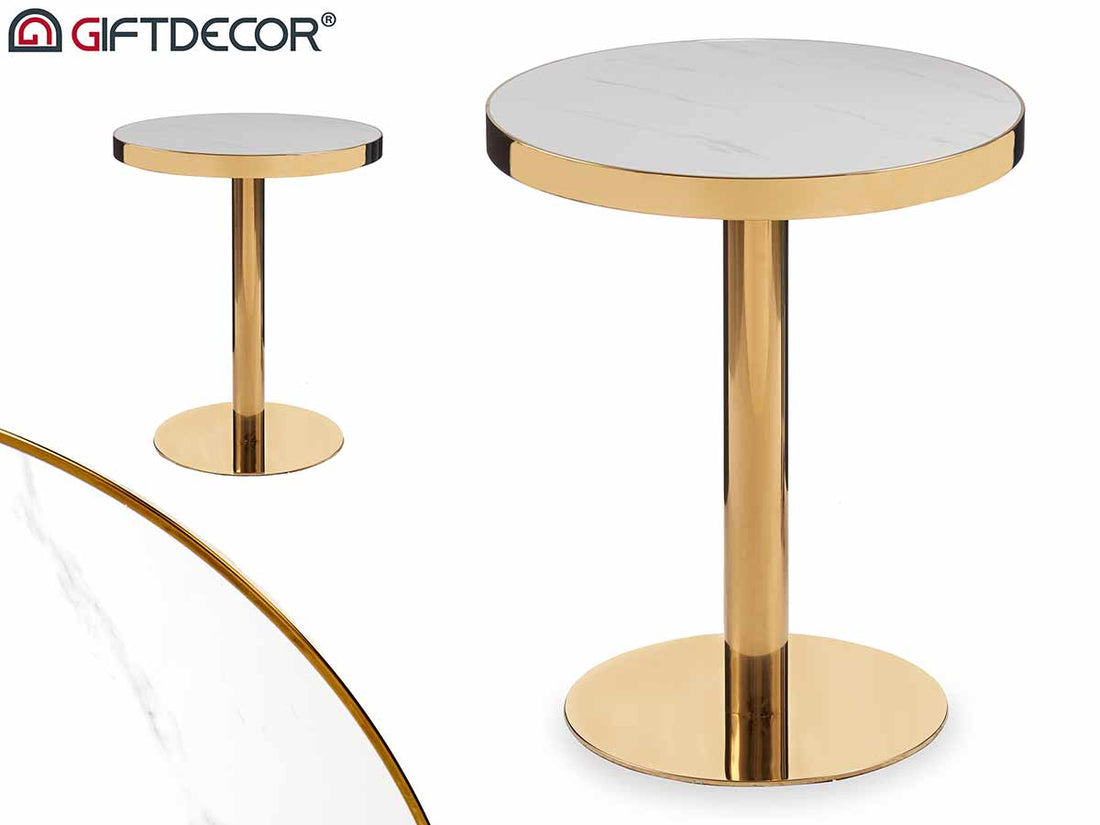 Round Gold Chromed Table White