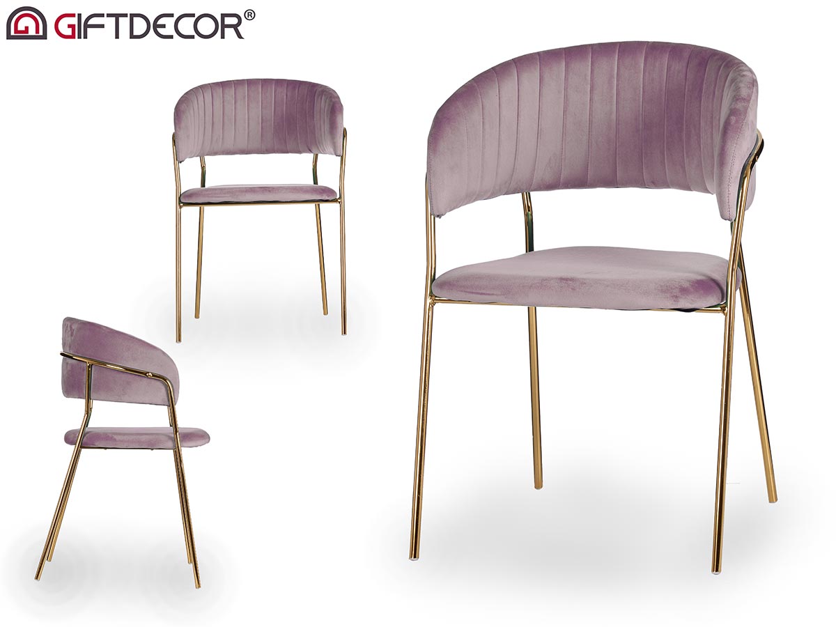 Gold Chromed Chair Upholstered Back Flesh Pink