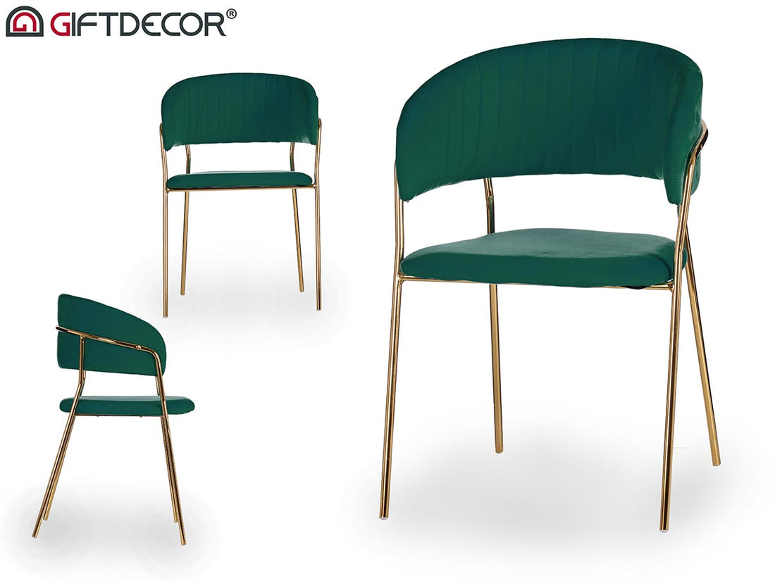Gold Chromed Chair Upholstered Back Green