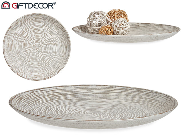 Plato de Madera Decoración Espiral Blanco 35 cm