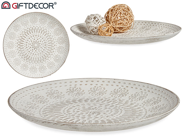 Plato de Madera Decoración Mandala Blanco 29 cm