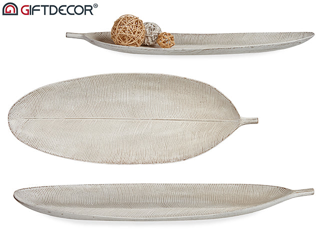 Wood Tray Decoration White Leaf