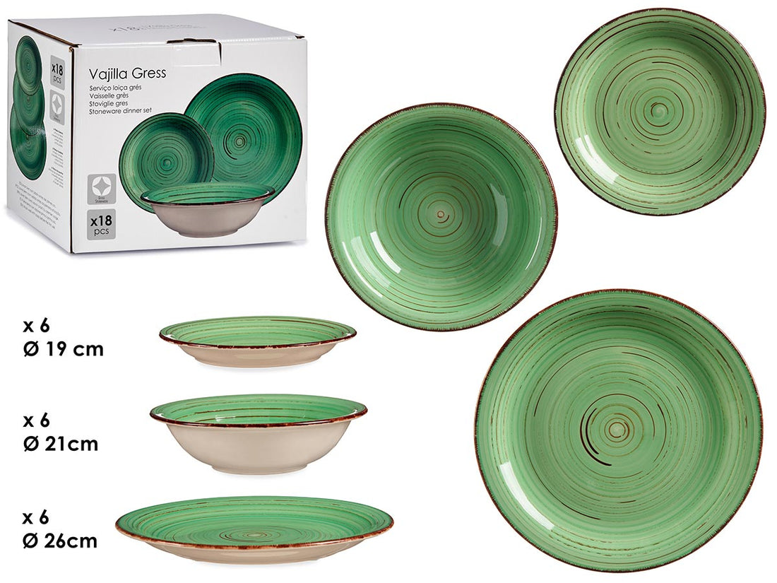 Tableware 18 Pieces Green Stoneware With Edge