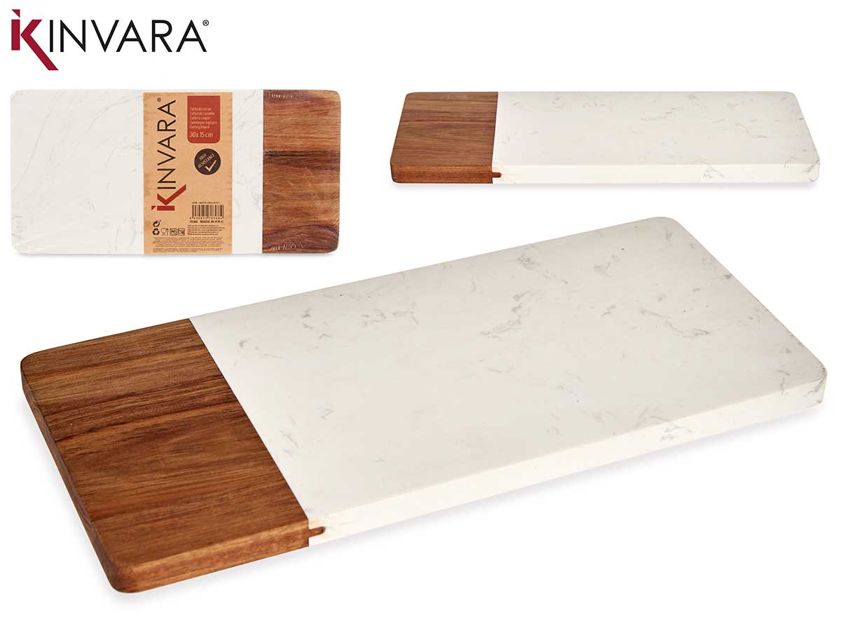 Tabla De Cortar Madera Y Mármol Blanco 30Cm