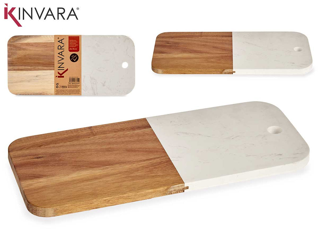 Wood And White Marble Cutting Board 38Cm