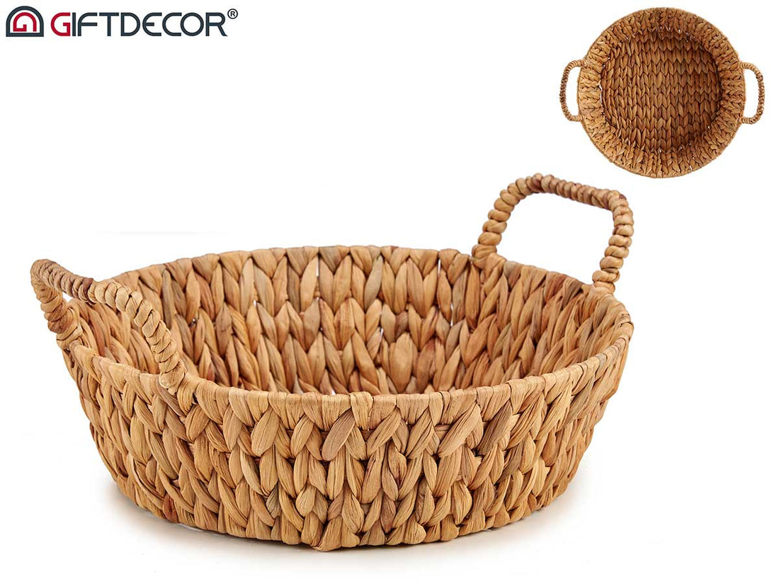 High Round Straw Centerpiece Dish W Handle