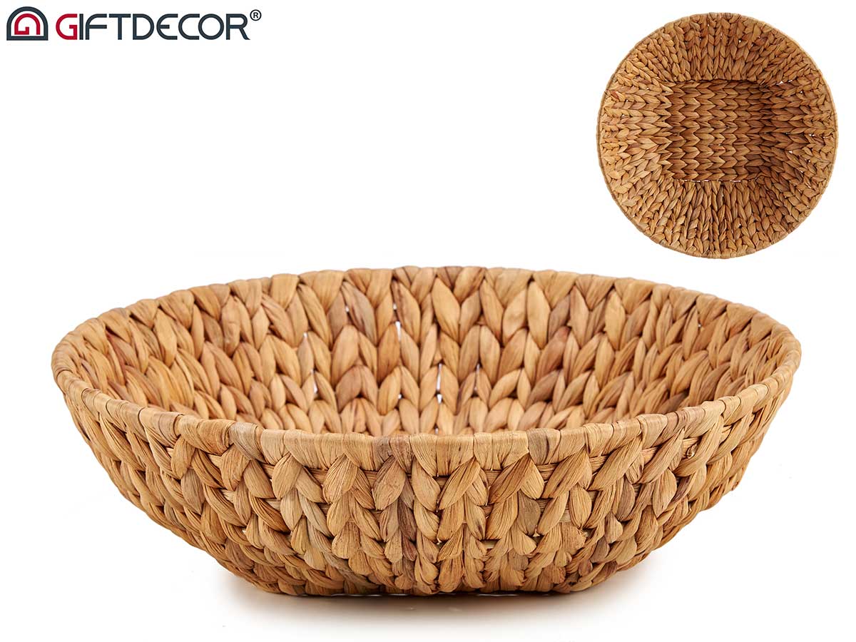 High Medium Round Straw Centerpiece Dish W Handle