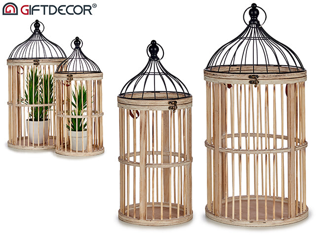 Set 2 Round Natural Wood Cages