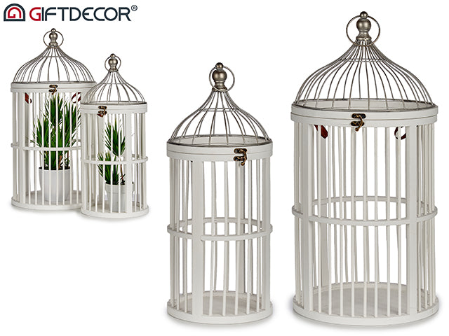 Set 2 Round White Wood Cages