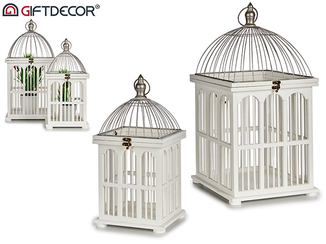 Set 2 Square White Wood Cages